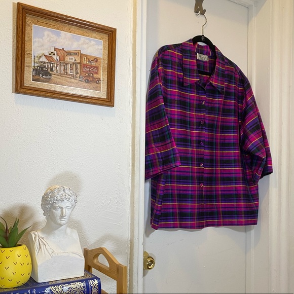 COPY - 60s? VTG Silk Plaid Shacket - Picture 3 of 12